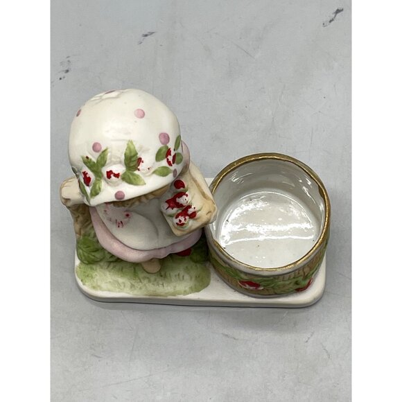 Strawberry Patches figurine tea candle holder hand painted porcelain basket READ - Picture 2 of 7